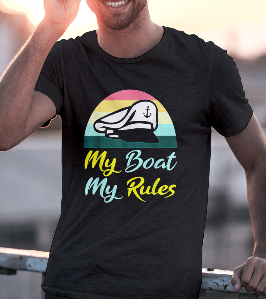 My Boat My Rules Sailor Captain Hat With Anchor Icon Retro Colors T-Shirt