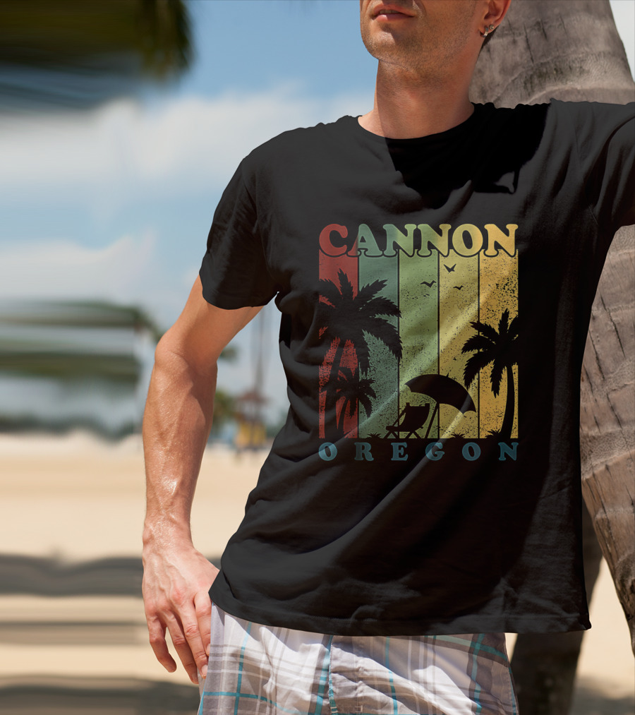Cannon Beach Oregon Summer Vacation Landscape With Palm Trees And Sunset T-Shirt