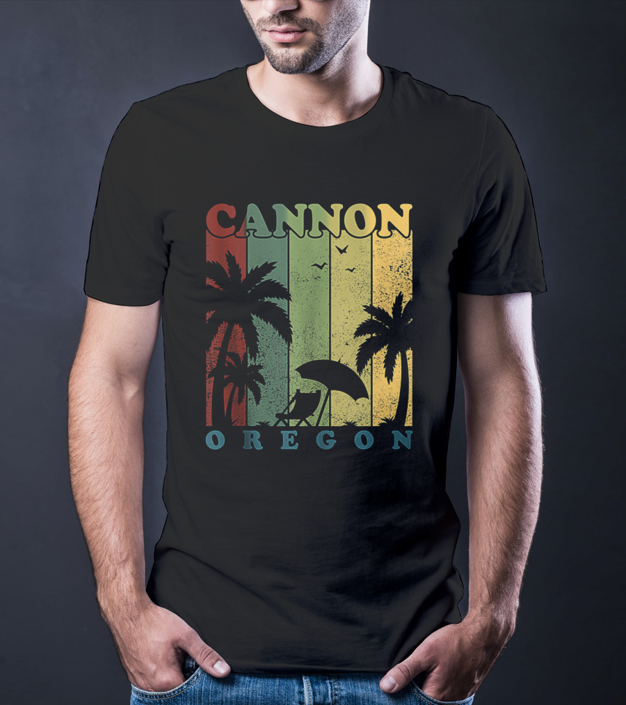 Cannon Beach Oregon Summer Vacation Landscape With Palm Trees And Sunset T-Shirt