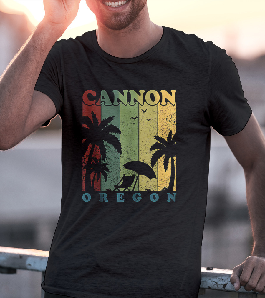 Cannon Beach Oregon Summer Vacation Landscape With Palm Trees And Sunset T-Shirt