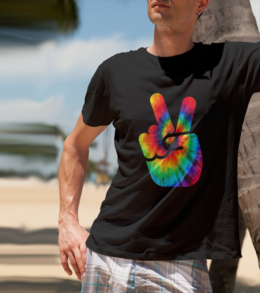 Peace Hand Symbol Rainbow Tie Dye T-Shirt