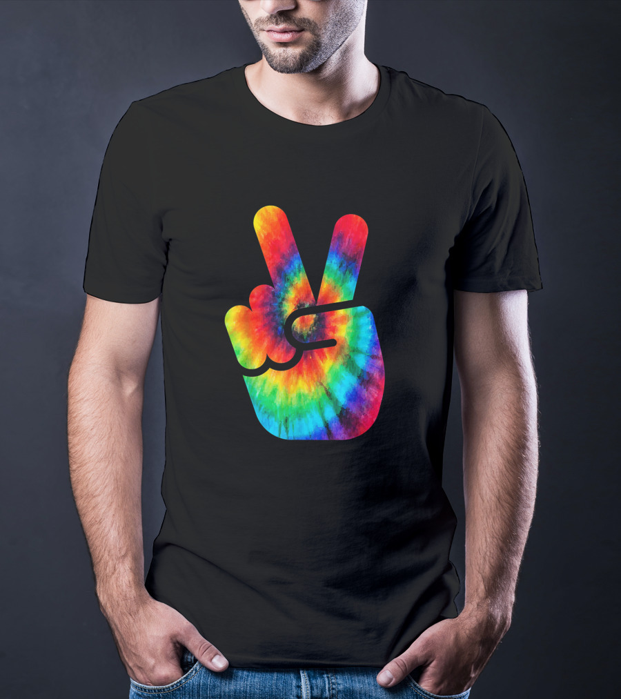 Peace Hand Symbol Rainbow Tie Dye T-Shirt