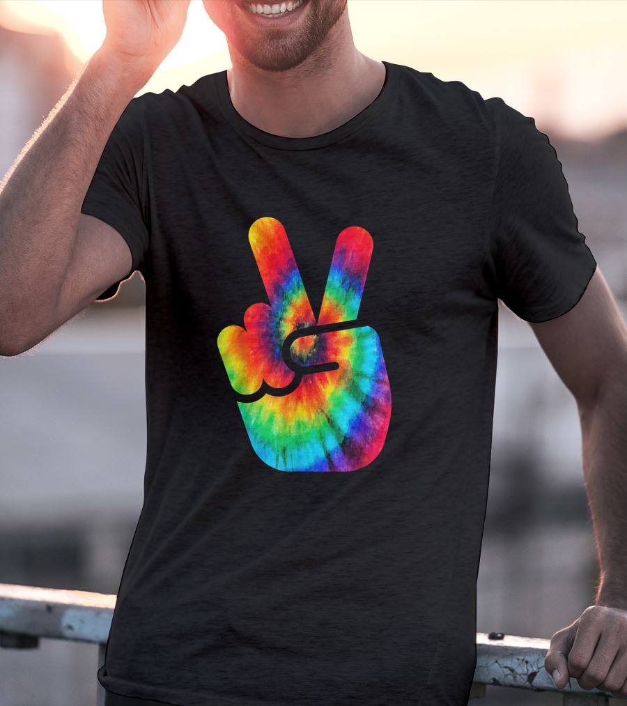 Peace Hand Symbol Rainbow Tie Dye T-Shirt