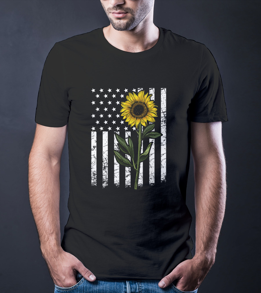 American Flag Sunflower Enthusiasts Patriotic T-Shirt