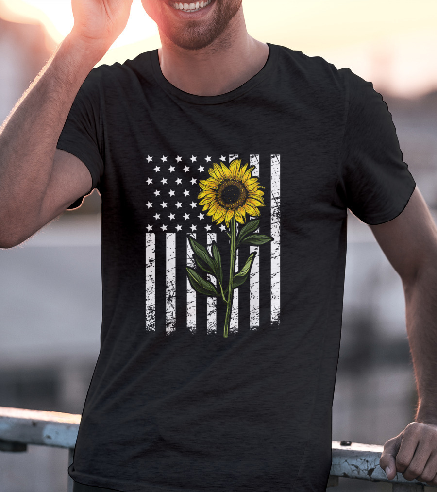 American Flag Sunflower Enthusiasts Patriotic T-Shirt