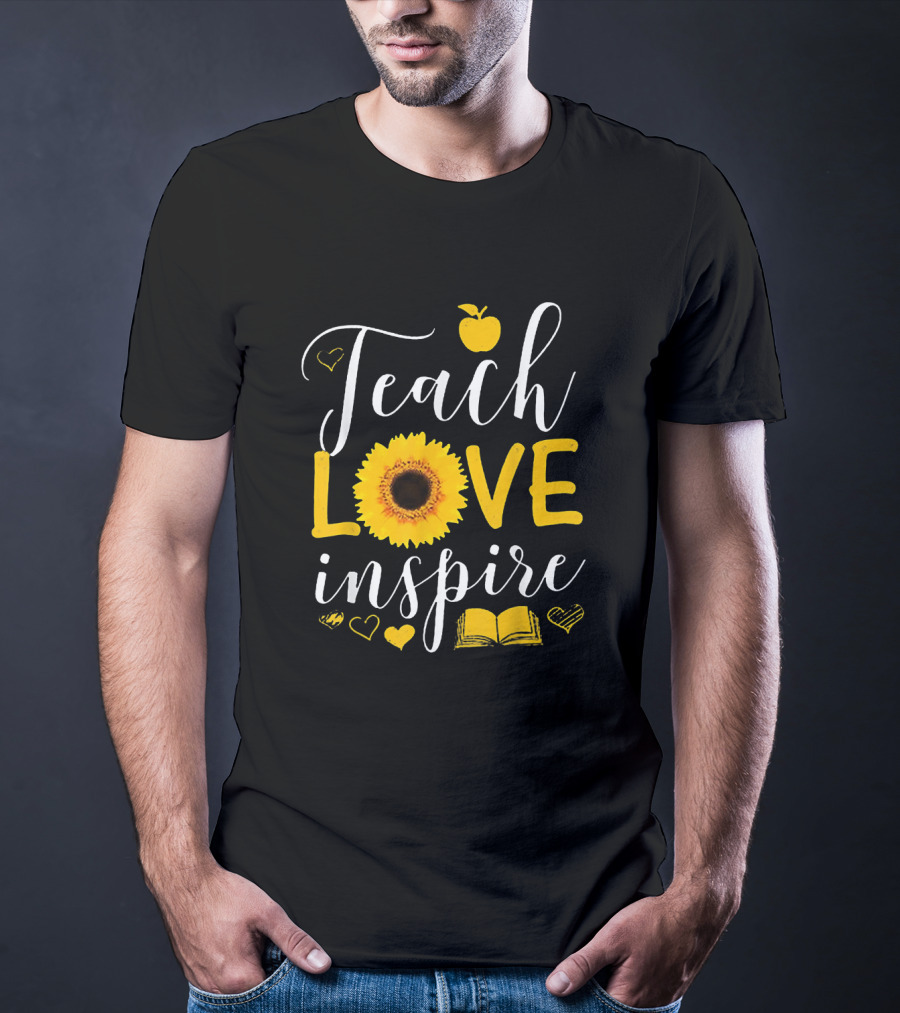 Teach Love Inspire Sunflower Heart Apple Book T-Shirt