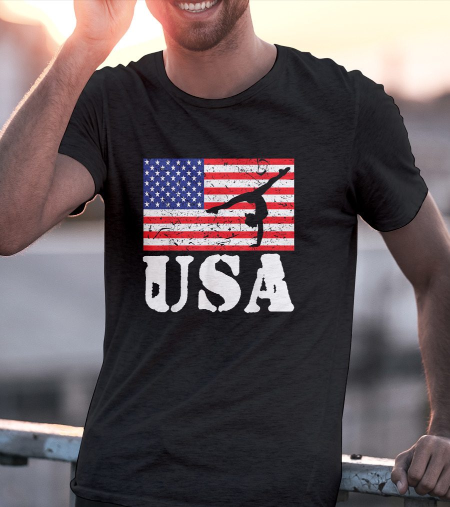 Distressed USA Flag Gymnastics Vintage Tumbling American Flag T-Shirt
