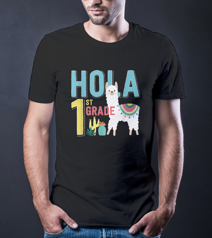 HOLA First Grade Llama Cactus Theme Educational ESL Teachers T-Shirt