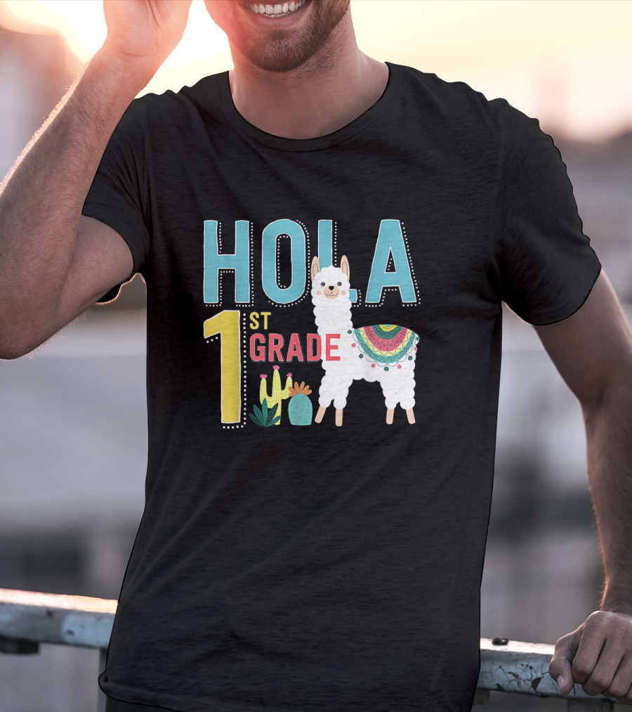 HOLA First Grade Llama Cactus Theme Educational ESL Teachers T-Shirt