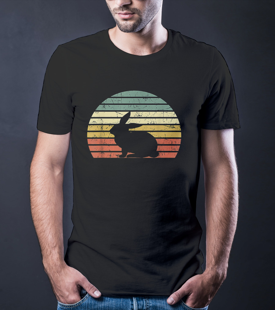 Retro Sunset Silhouette Rabbit Vintage 70s T-Shirt