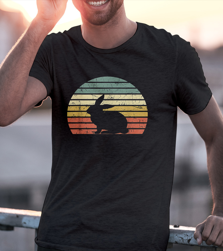 Retro Sunset Silhouette Rabbit Vintage 70s T-Shirt
