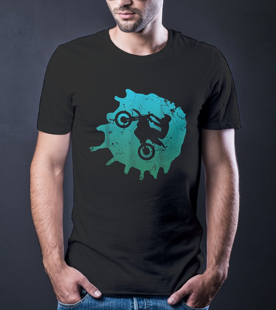 Motocross Dirt Bike Enduro Vintage Distress Silhouette Splash T-Shirt