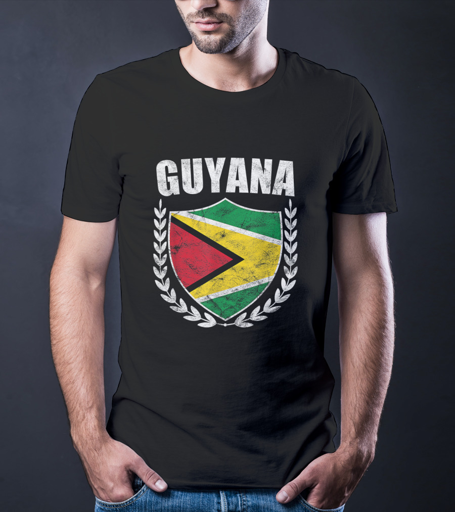 Guyana Flag Crest Emblem With Laurel Wreath T-Shirt