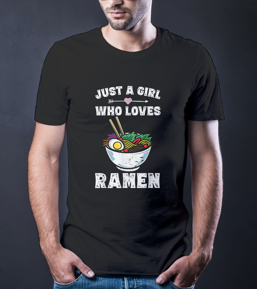 Just A Girl Who Loves Ramen With Heart Arrow And Vibrant Noodle Bowl T-Shirt