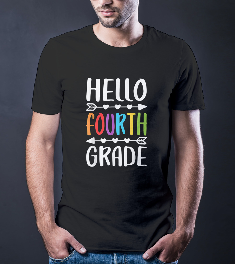 Hello Fourth Grade Teacher Student Colorful Arrows Hearts T-Shirt