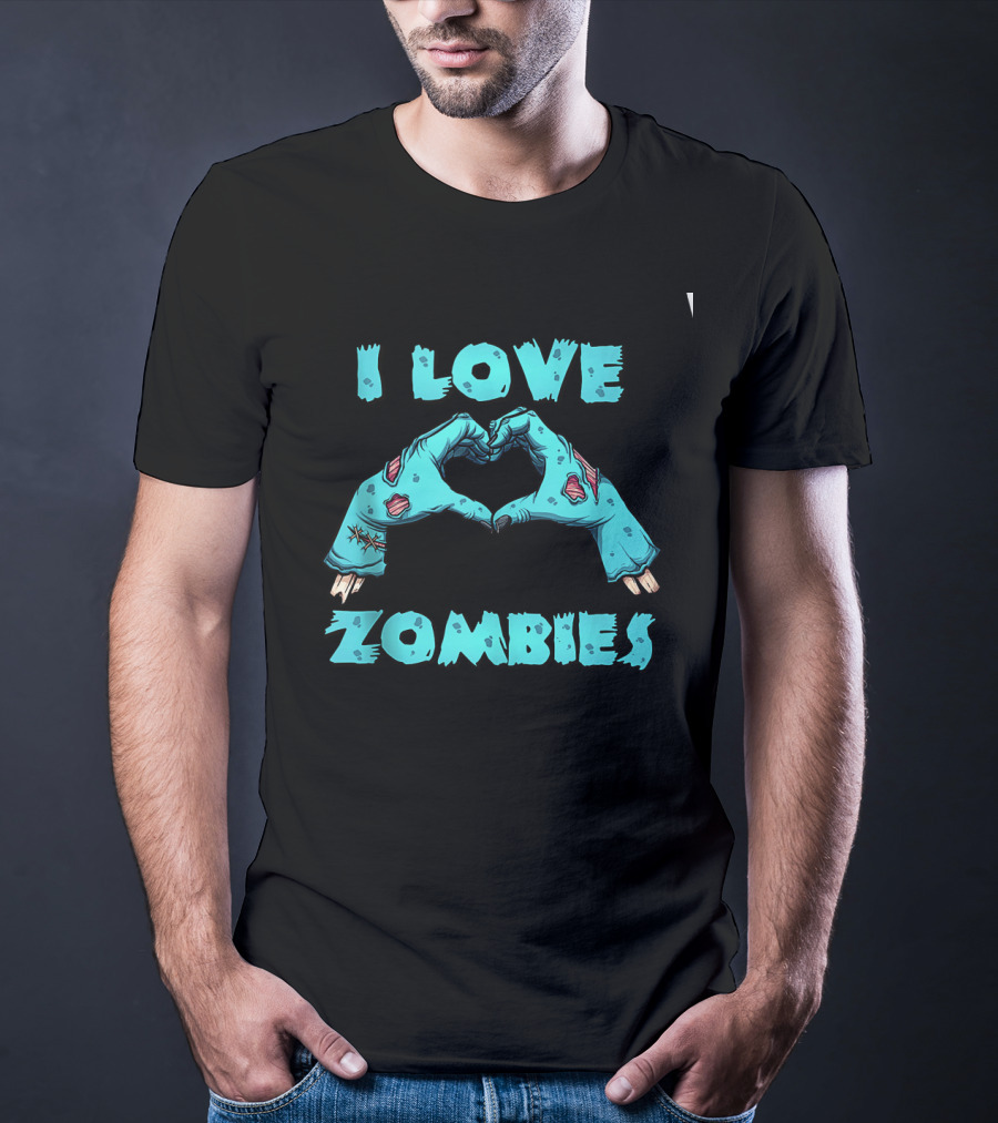 I Love Zombies Halloween Horror Funny Zombie Heart Hand Gesture T-Shirt