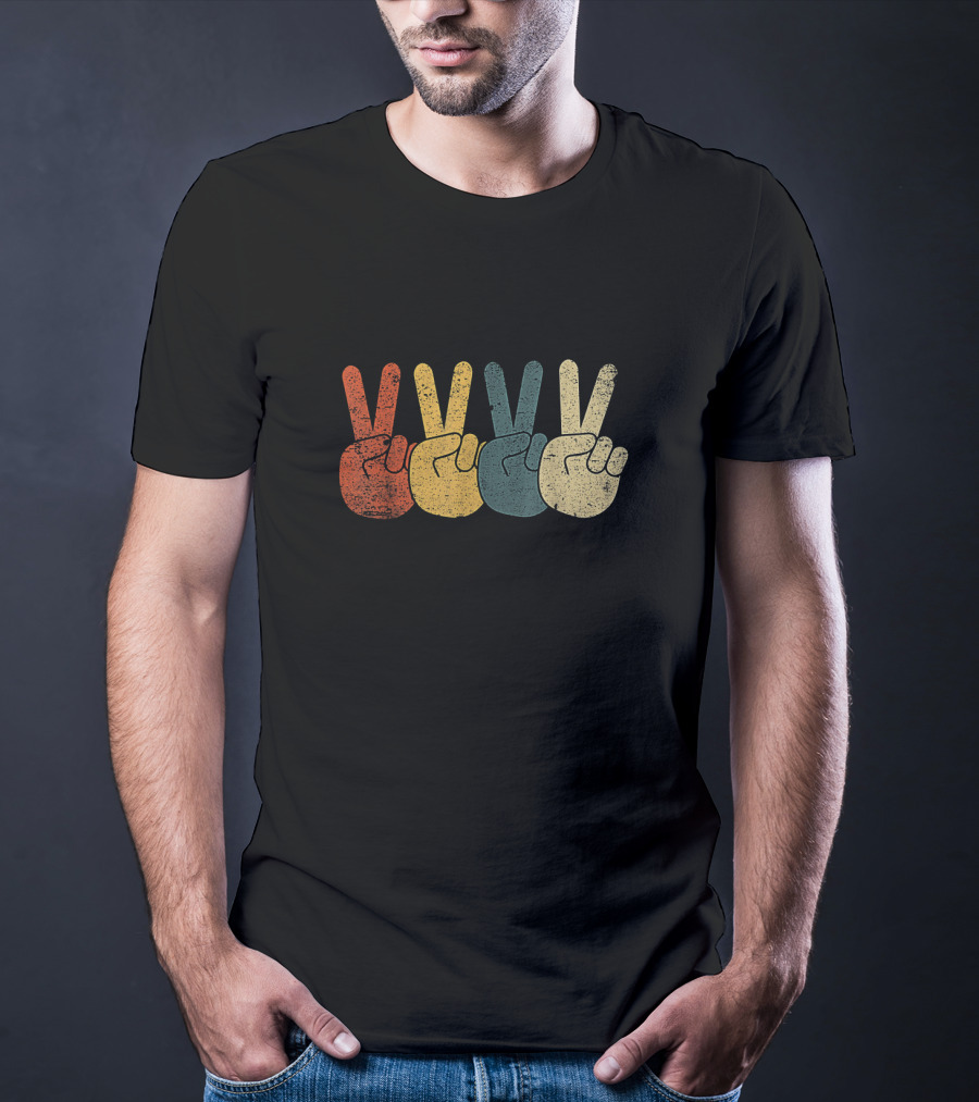 Retro Peace Sign Hand 60's 70's Hippie Vibe T-Shirt