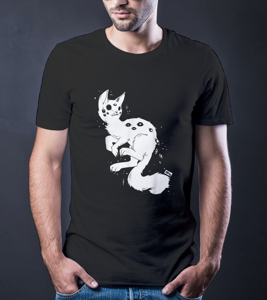 Creepy Cat Multi-Eyed Kawaii Kitty With Stars T-Shirt
