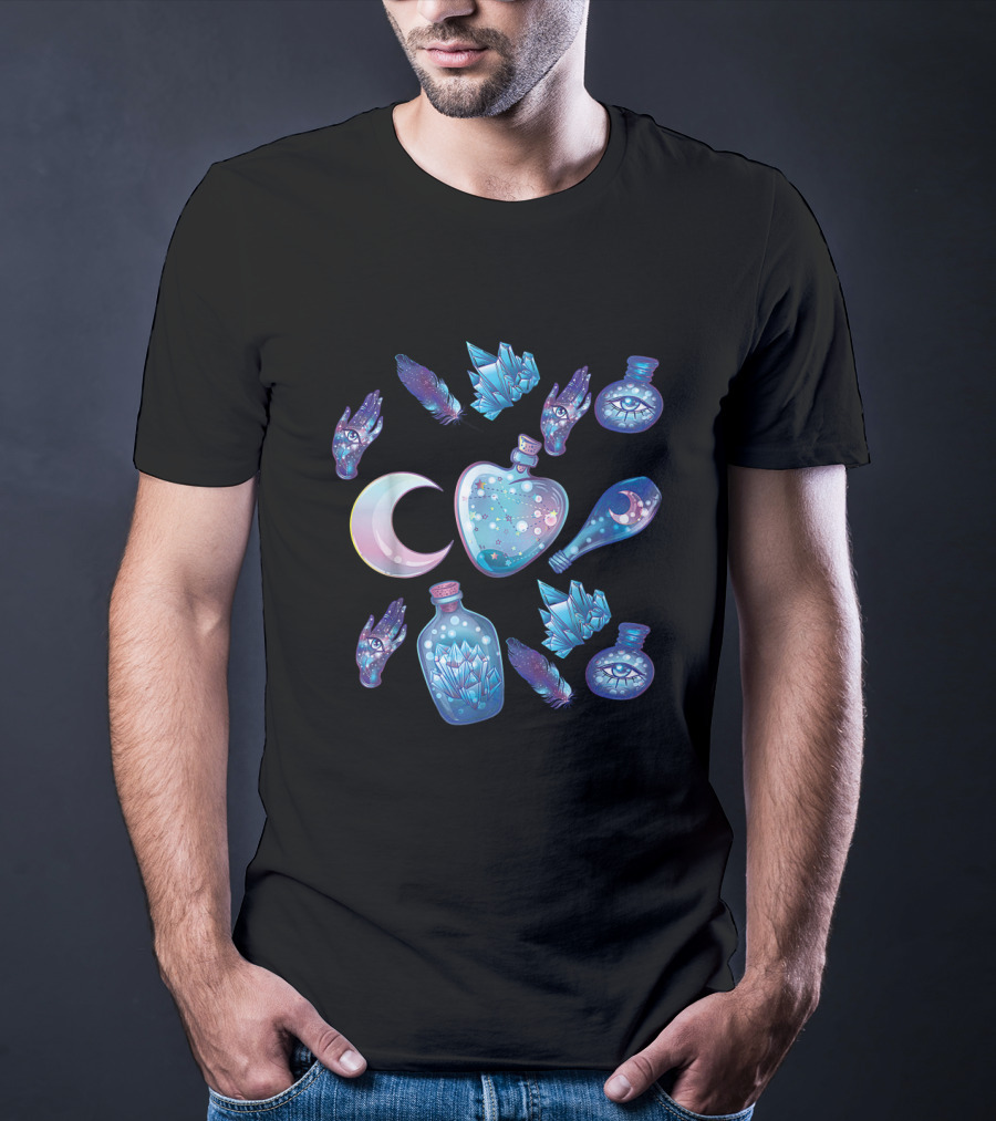 Pastel Goth Kawaii Crystal Moon And Mystical Energy Elements T-Shirt