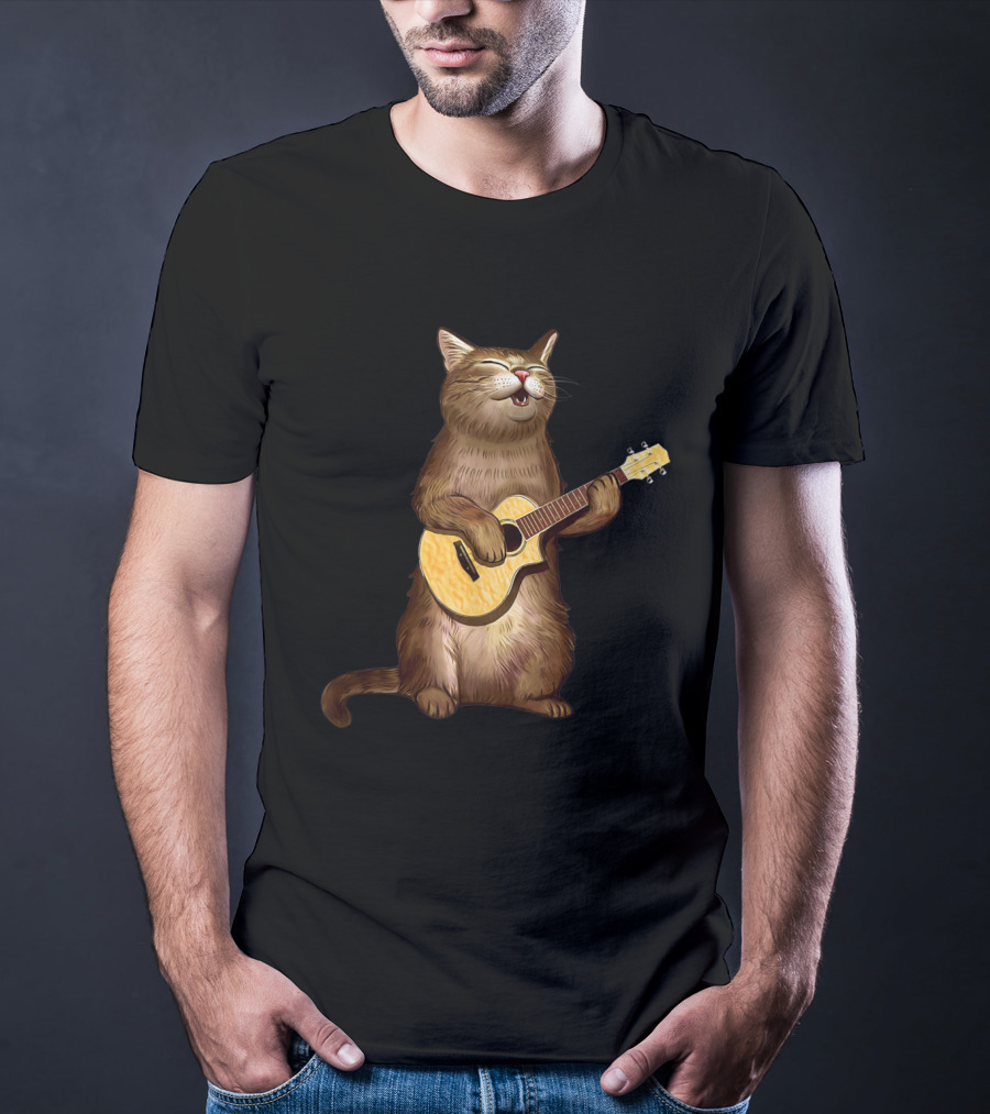 Cat Lovers Funny Cat Playing Ukulele T-Shirt