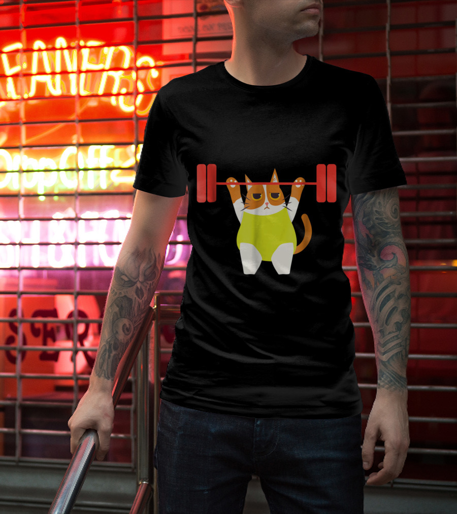 Playful Cat Weight Lifting Gym Humor For Fitness And Cat Lovers T-Shirt