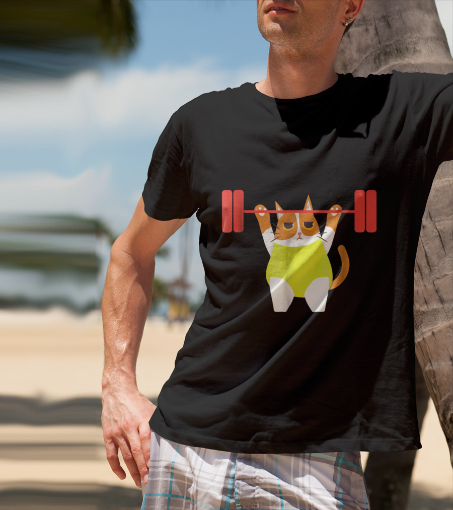 Playful Cat Weight Lifting Gym Humor For Fitness And Cat Lovers T-Shirt