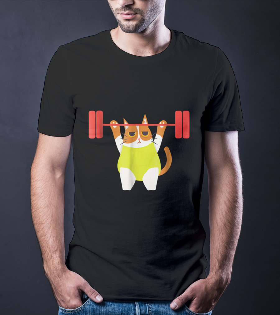 Playful Cat Weight Lifting Gym Humor For Fitness And Cat Lovers T-Shirt