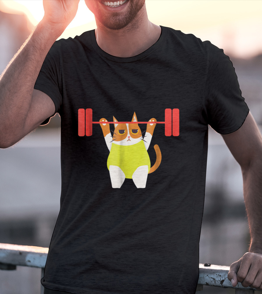 Playful Cat Weight Lifting Gym Humor For Fitness And Cat Lovers T-Shirt