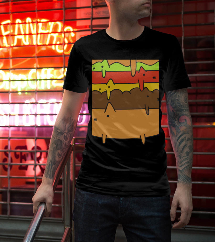Cute Kawaii Cat Burger Layers Adorable Cheese Hamburger T-Shirt