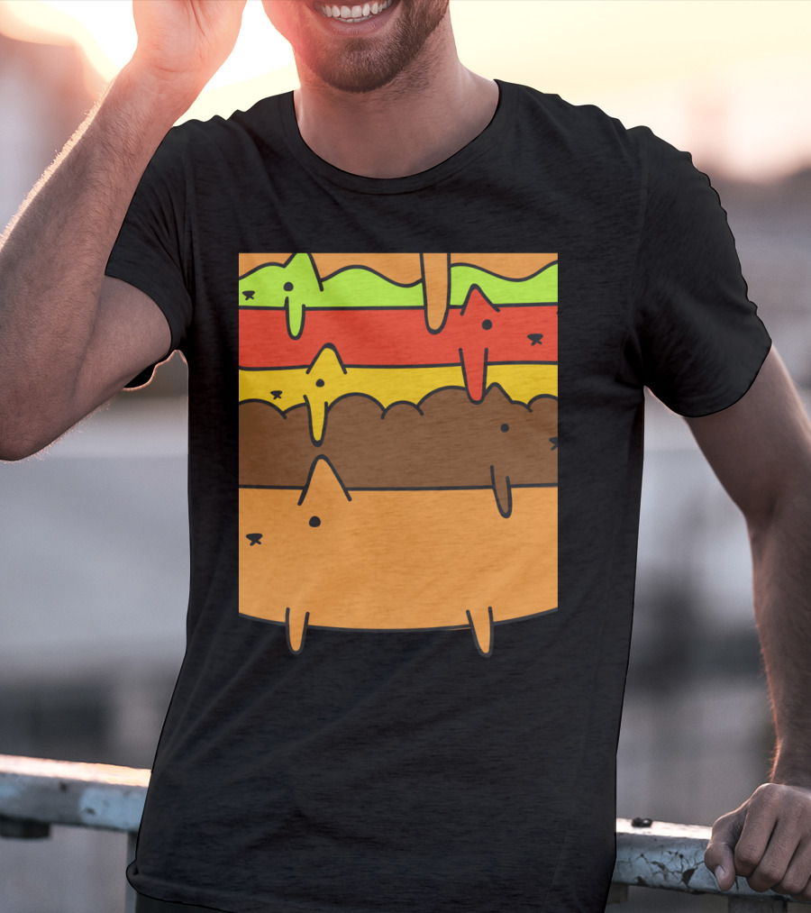 Cute Kawaii Cat Burger Layers Adorable Cheese Hamburger T-Shirt