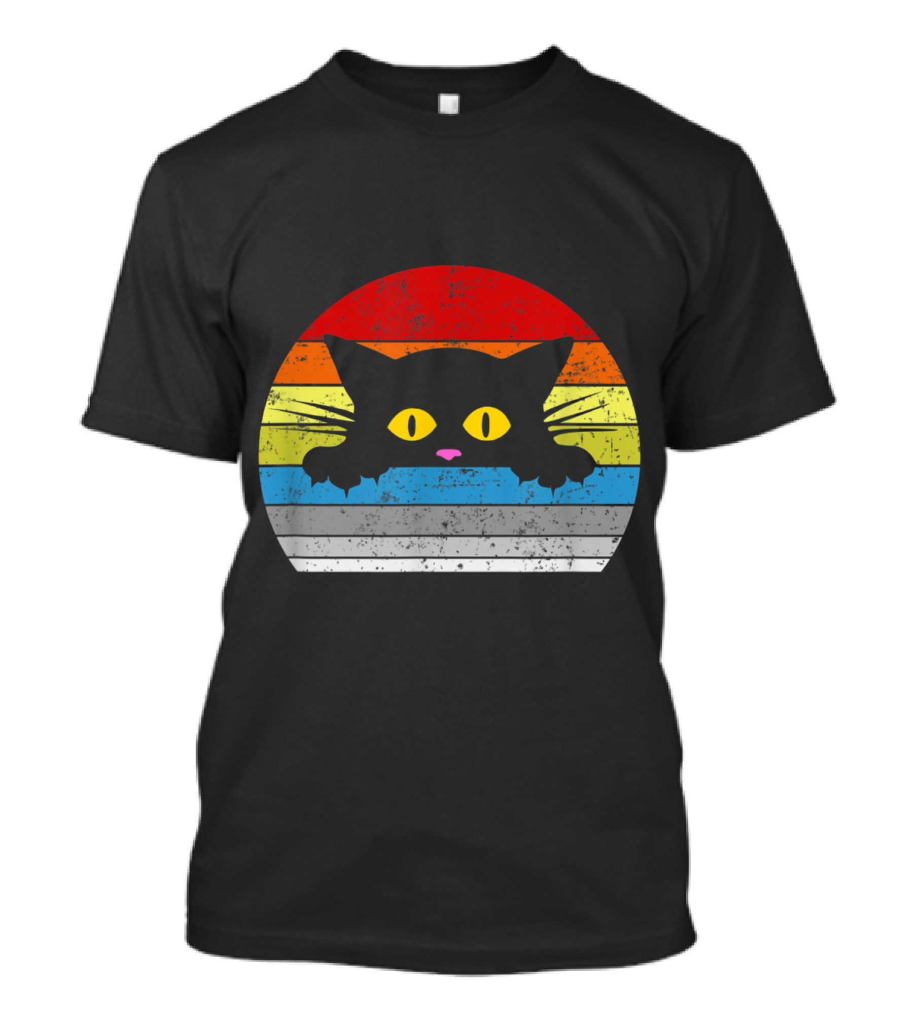 Vintage Rainbow Cat Peeking Retro 80s Style For Cat Lovers T-Shirt