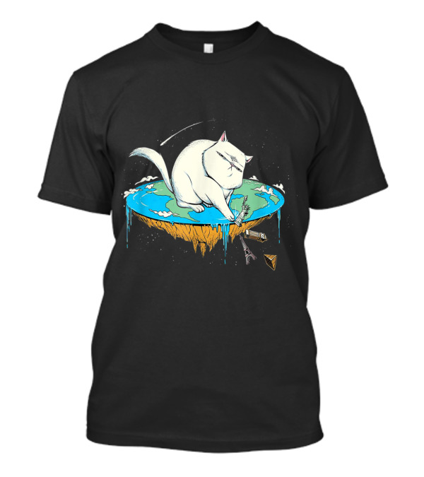 Cat Pawing Flat Earth with Iconic Landmarks...T-Shirt Cat Pawing Flat Earth with Iconic Landmarks...T-Shirt