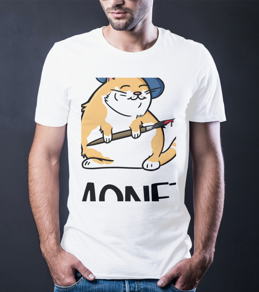 Funny Cat French Artist As Feline Claude Monet Parody With Paintbrush And Beret T-Shirt