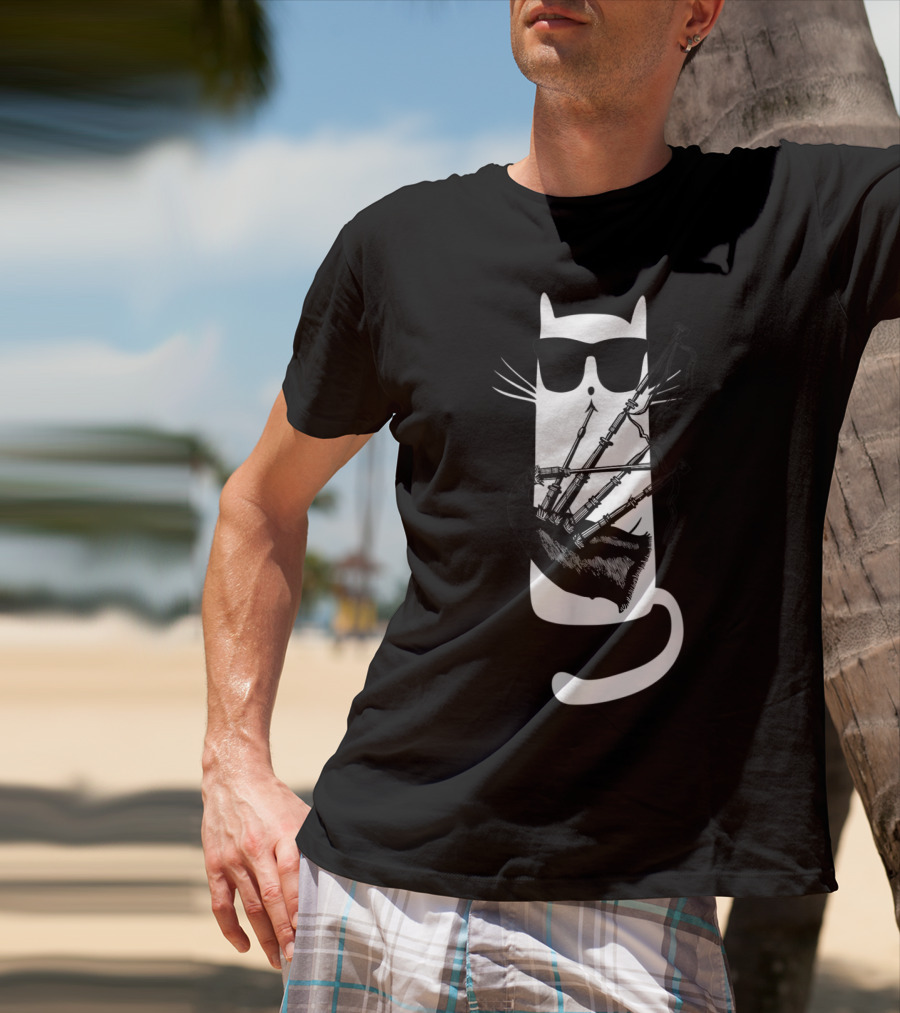 Cat In Sunglasses Playing Bagpipes T-Shirt