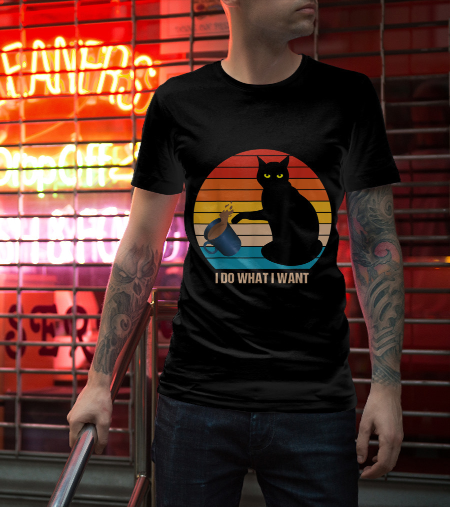 Funny Vintage Cat Do What I Want Cat Lover Retro Sunset T-Shirt