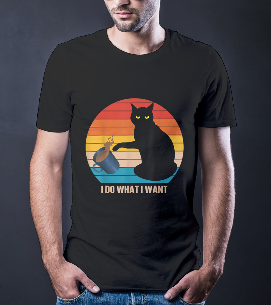 Funny Vintage Cat Do What I Want Cat Lover Retro Sunset T-Shirt