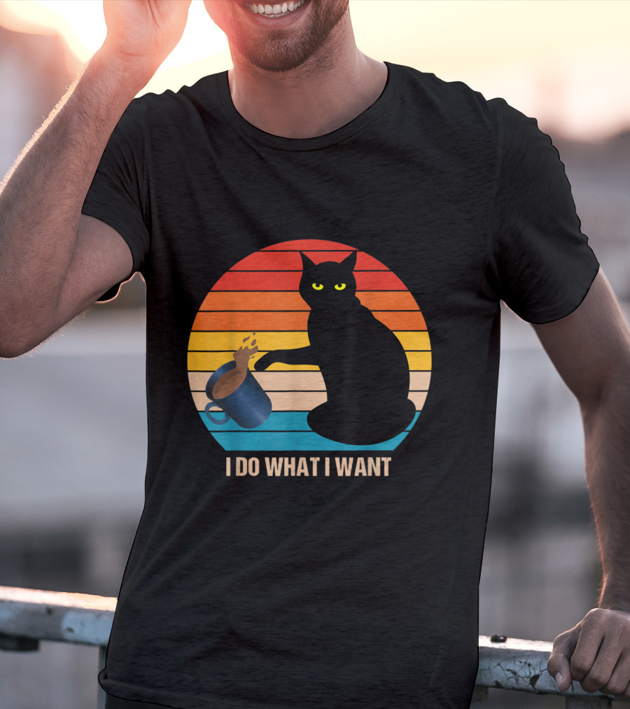 Funny Vintage Cat Do What I Want Cat Lover Retro Sunset T-Shirt