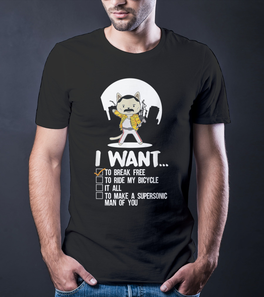 I Want To Break Free Funny Cat Costume Parody Iconic Rock Concept T-Shirt