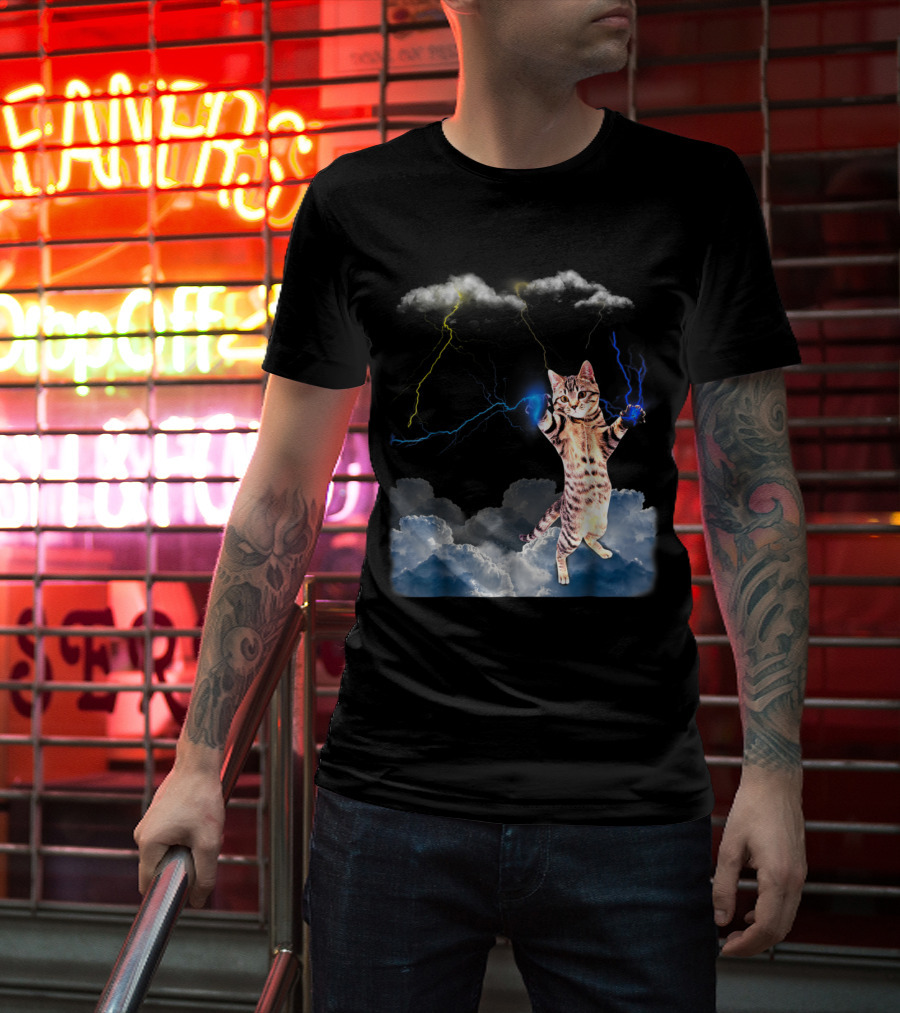 Lightning Cat With Stormy Clouds And Electric Bolts T-Shirt