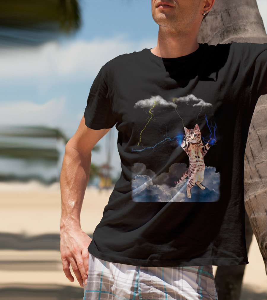 Lightning Cat With Stormy Clouds And Electric Bolts T-Shirt