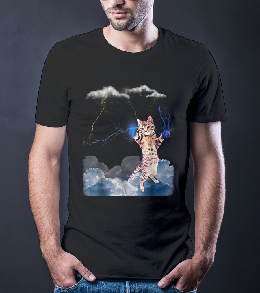 Lightning Cat With Stormy Clouds And Electric Bolts T-Shirt