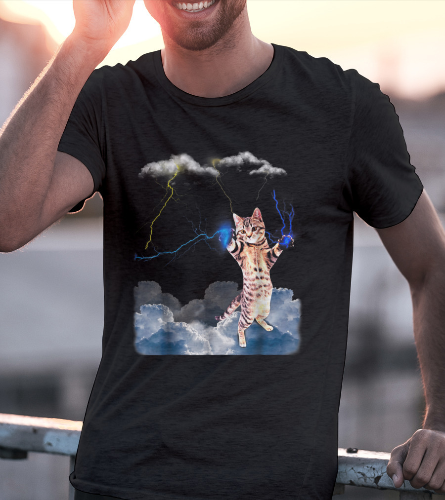 Lightning Cat With Stormy Clouds And Electric Bolts T-Shirt