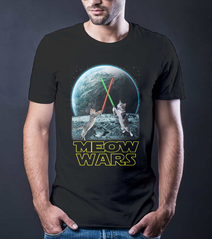 Meow Wars Funny Cats Lovers Galactic Duel With Light Sabers T-Shirt