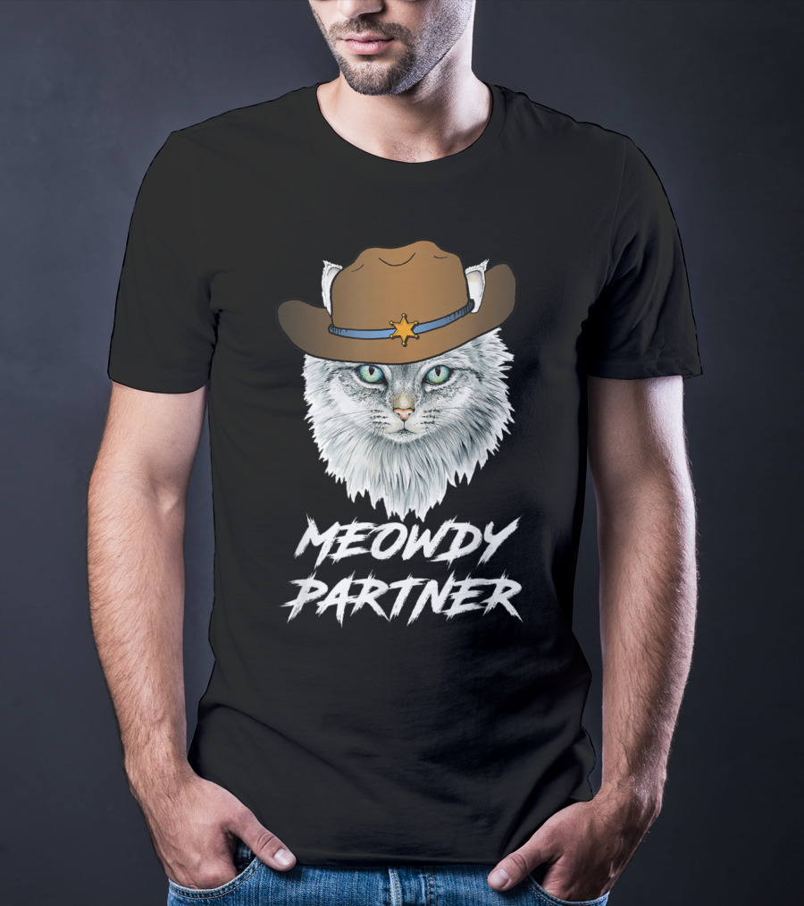 Meowdy Partner Cowboy Cat With Sheriff's Hat And Star Badge T-Shirt