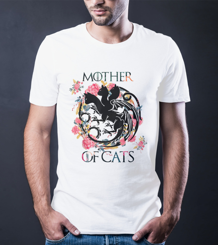 Mother Of Cats Floral Dragon Design For Cat Lovers T-Shirt