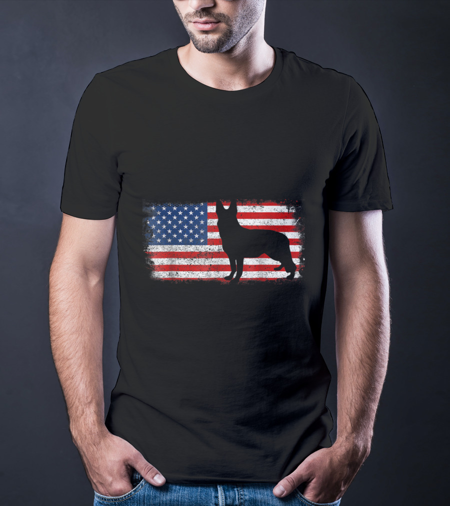 Patriotic German Shepherd American Flag Silhouette Vintage T-Shirt