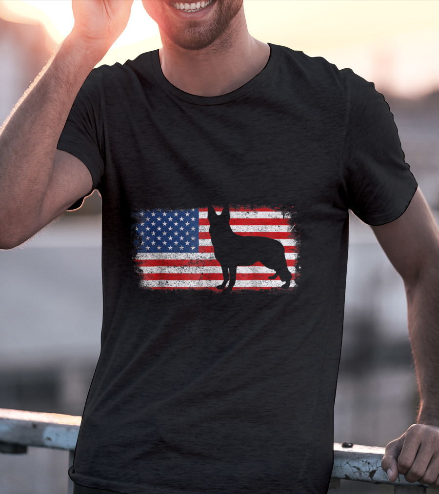 Patriotic German Shepherd American Flag Silhouette Vintage T-Shirt
