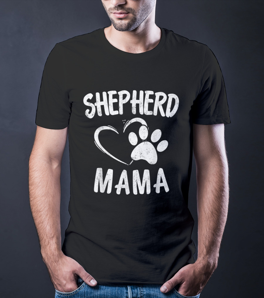 Shepherd Mama Heart Paw Print Dog Owner German Sheepdog Mom T-Shirt