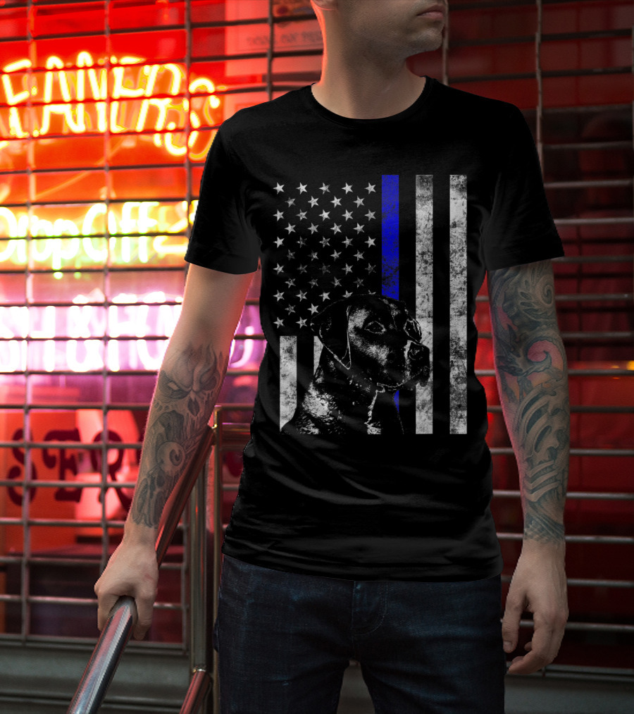 Thin Blue Line Flag K9 Labrador Retriever Police Dog American Flag T-Shirt