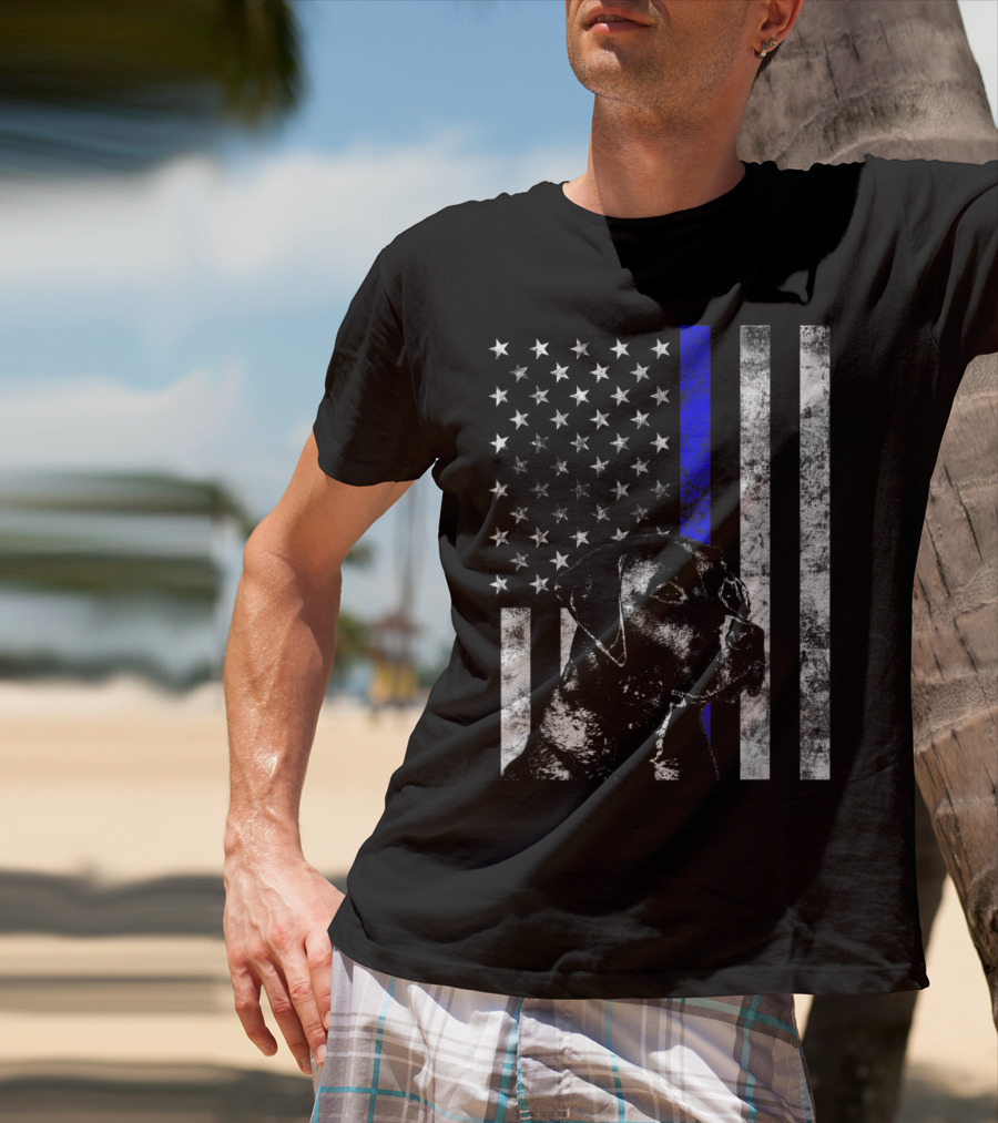 Thin Blue Line Flag K9 Labrador Retriever Police Dog American Flag T-Shirt